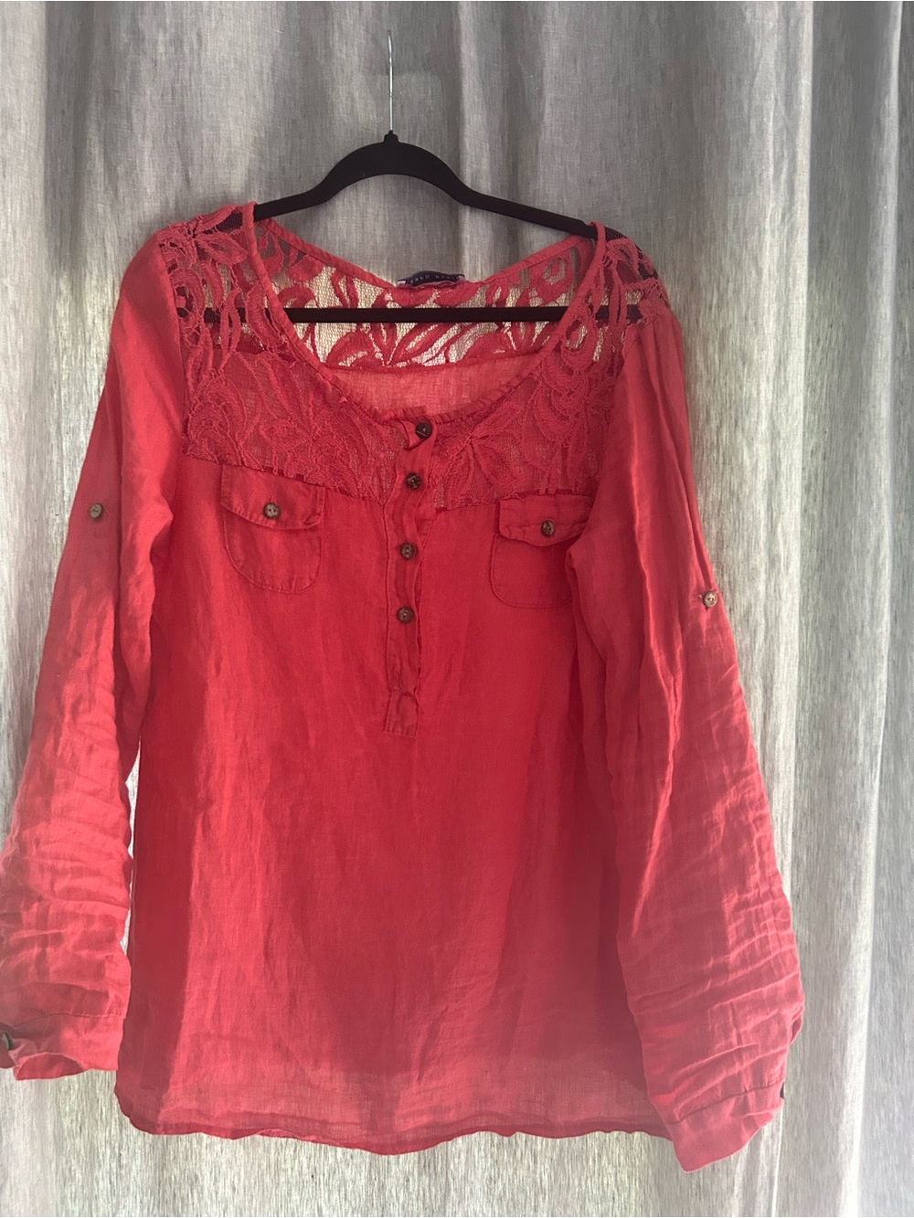 TEMPO PARIS LINEN LONG SLEEVE BLOUSE MEDIUM